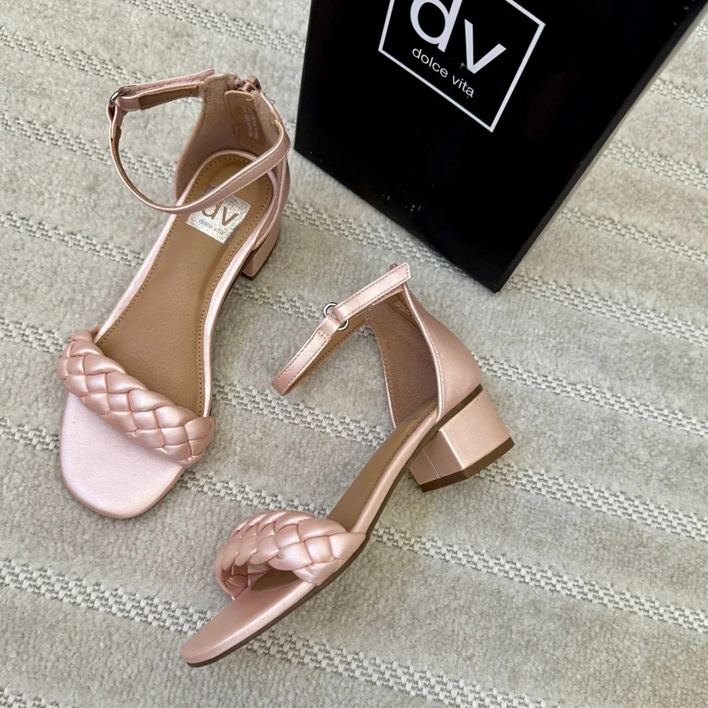 Dolce Vita Women's Pink Metallic Braided Block Heel Sandals